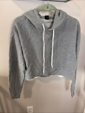 wild fable Gray Cropped Hoodie with Drawstring